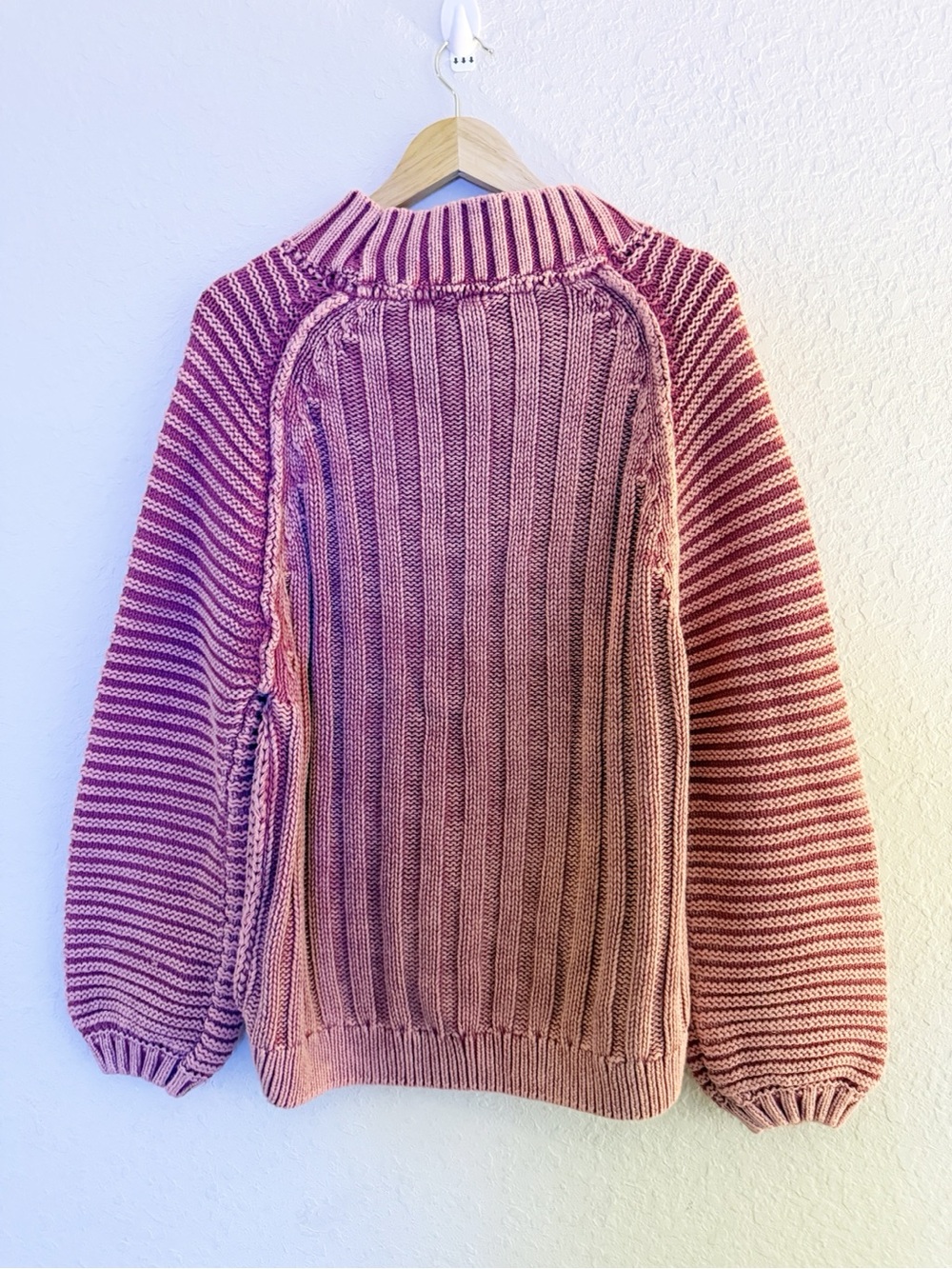Free People Sweetheart Chunky Knit Sweater Pink Striped Hi-Low XL NWT - Picture 6 of 7